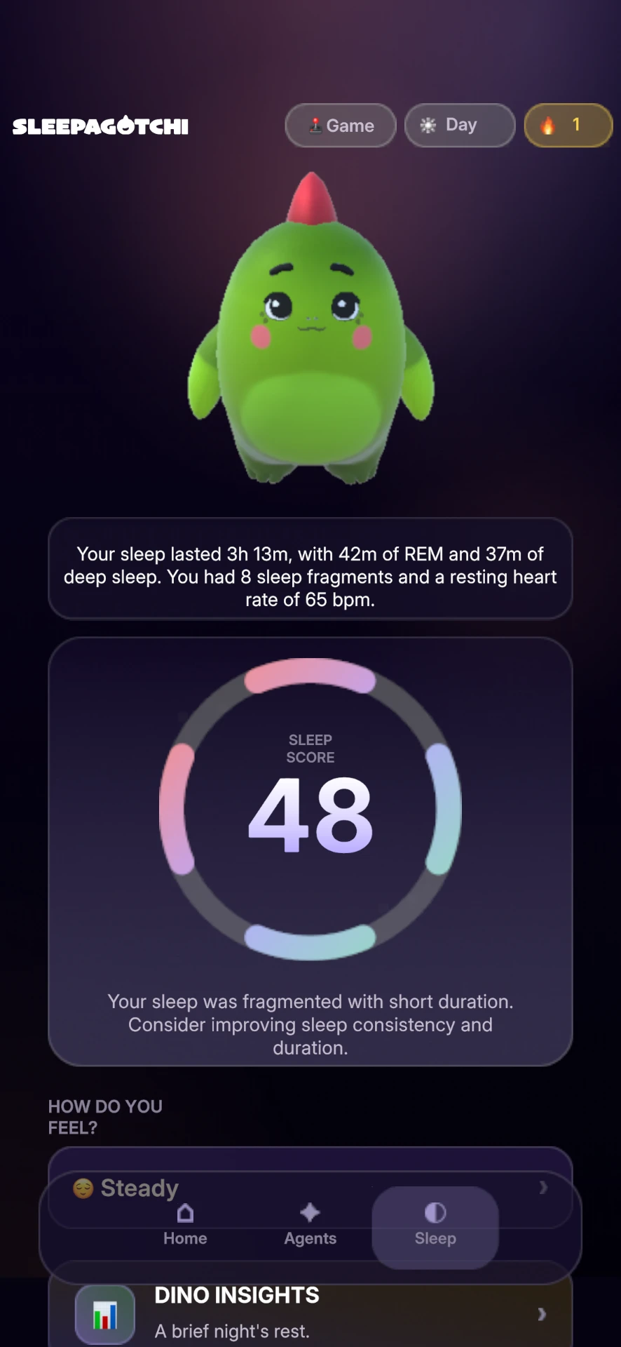 Sleepagotchi app screenshot 1